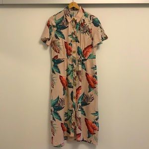 Zara Floral Print Linen-Cotton Dress